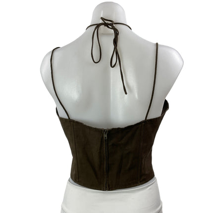 Lioness Brown Linen Sleeveless Cami Halter Longline Bustier Corset Crop Top M