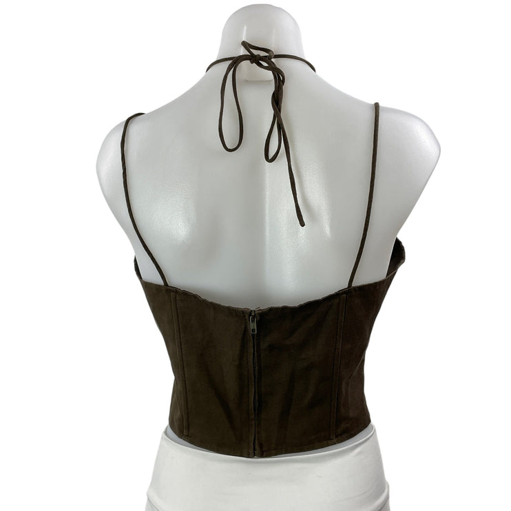Lioness Brown Linen Sleeveless Cami Halter Longline Bustier Corset Crop Top M
