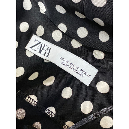 Zara Black Satin Sleeveless Polka Dots Cami Cowl Neck Midi Slip Tank Dress Sz M
