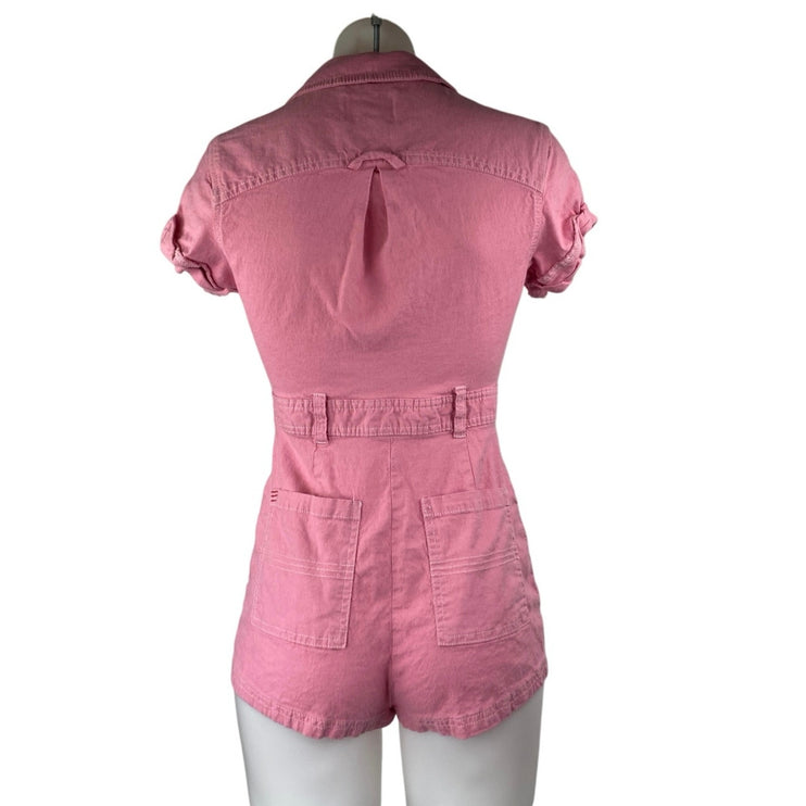 Urban Outfitters BDG Axel Pink Linen Short Sleeve Zip Up Coverall Romper Size S