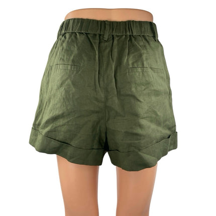 CAMI NYC Women's Green High Waisted Pleated Straight Mini Casual Shorts Size S
