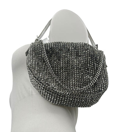 Aldo Mistera Silver Rhinestone Sparkly Shimmer Crescent Half Moon Shoulder Bag
