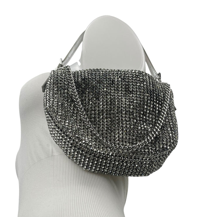Aldo Mistera Silver Rhinestone Sparkly Shimmer Crescent Half Moon Shoulder Bag