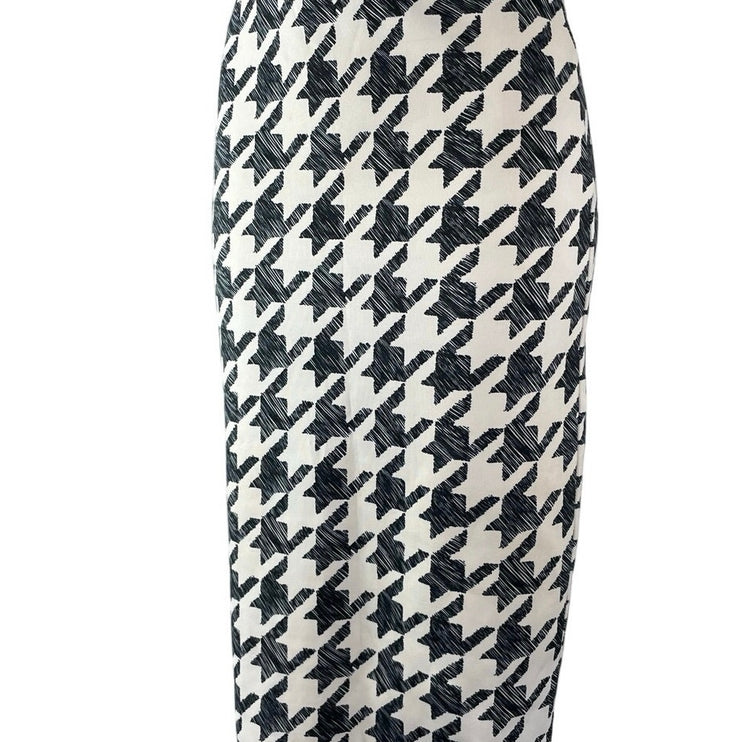 H&M Women's Black White Houndstooth Check High Waist Pencil Midi Skirt Size S