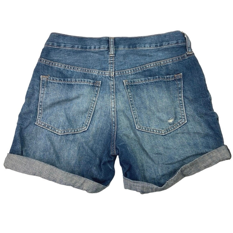Old Navy Blue Medium Wash Mid Rise Distressed Faded Boyfriend Jean Short Size 0