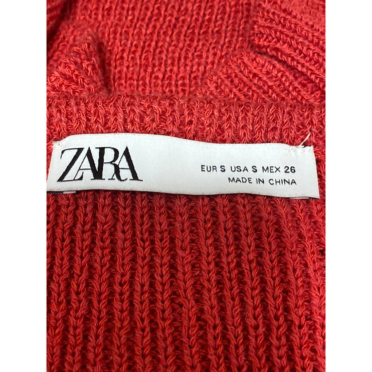 Zara Women's Red Linen Ribbed V Neck Sleeveless Crop Cami Camisole Tank Top Sz S