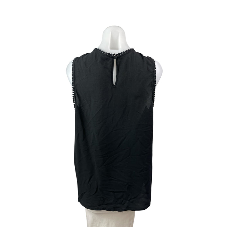 Halogen Women's Black Floral Lace Crochet Pompom Sleeveless Blouse Top Size 1