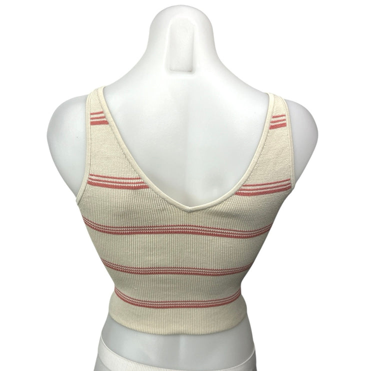 Aritzia Babaton Cream White Striped Sculpt Knit Double V-neck Crop Tank Top XS