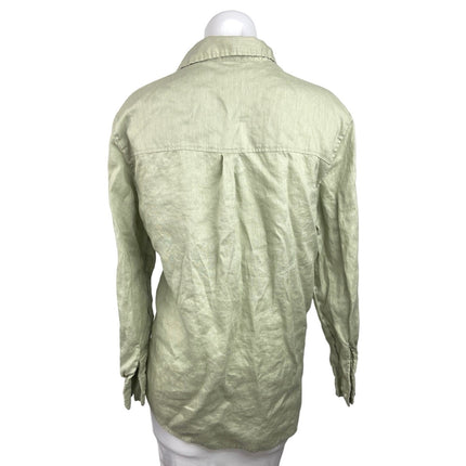 H&M Green Linen Collared Chest Pocket Long Sleeve Button Down Shirt Size M