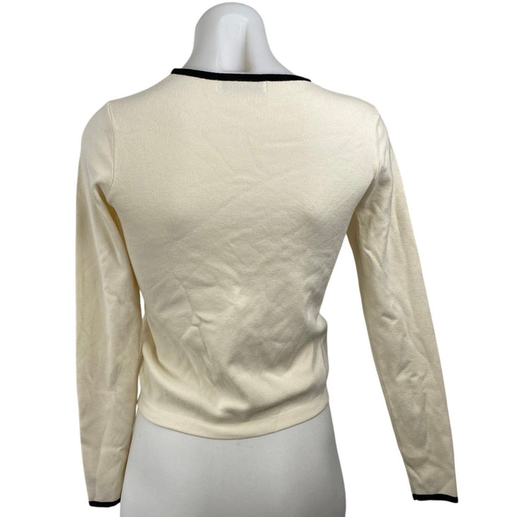 MNG Mango Women's Cream Long Sleeve Crew Neck Knit Cropped Sweater Top Size XS