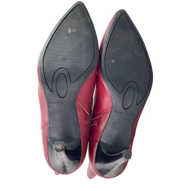 Nine West Grettleo Burgandy Leather Pointed Toe Stiletto Heels Zip Boots Size 7