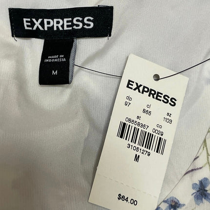 NEW Express Women's White Floral Long Sleeve V Neck Peplum Blouse Top Size M