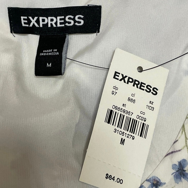 NEW Express Women's White Floral Long Sleeve V Neck Peplum Blouse Top Size M