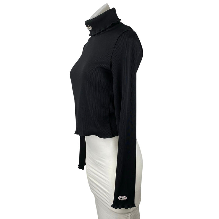 Nike Women's Black Ribbed Knit Long Sleeve Turtle Neck Crop Sweater Tops Size S