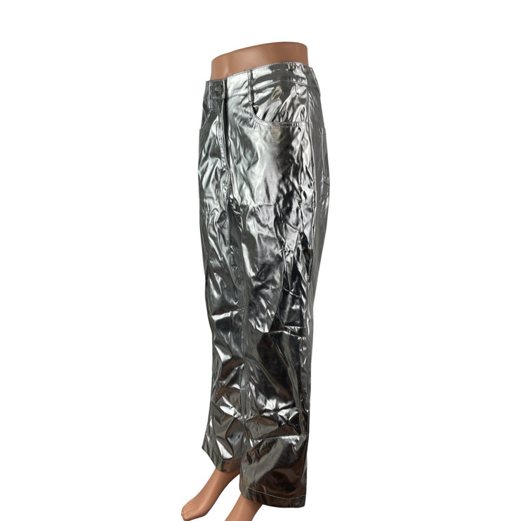 Amylynn Women's Silver Metallic High Rise Straight Leg Relaxed Trousers Pants S