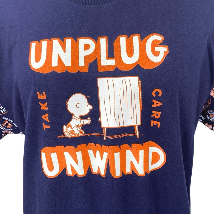 Jack & Jones Peanuts Unplug Unwind Men's Blue Short Sleeve Tee T-Shirt Top Sz L