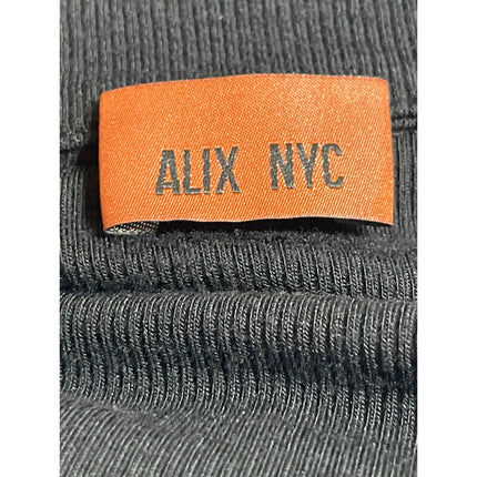 Alix NYC Women's Black Ribbed Knit Short Sleeve Polo V Neck Bodysuit Top Size XS