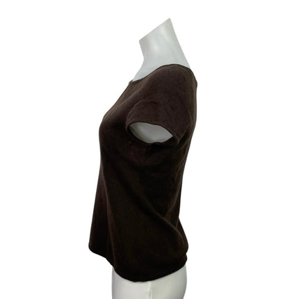 Dana Buchman Brown 100% Cashmere Short Sleeve Boat Neck Tee Knit Top Size L