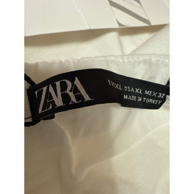 NEW Zara White Short Puff Sleeve Lace Up Back Square Neck Mini A Line Dress XL