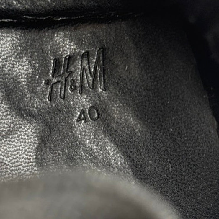 H&M Women's Black Leather Round Toe Lug Sole Slip On Platform Ankle Boots 9-9.5