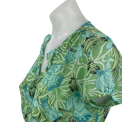 Ann Taylor LOFT Womens Green Floral Ruffle V Neck Short Sleeve Wrap Blouse Top 2