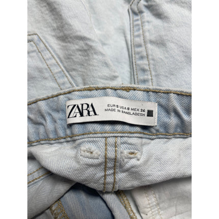 Zara Womens Blue Light Wash Distressed Frayed Raw Hem Mini Denim Jeans Skirt S