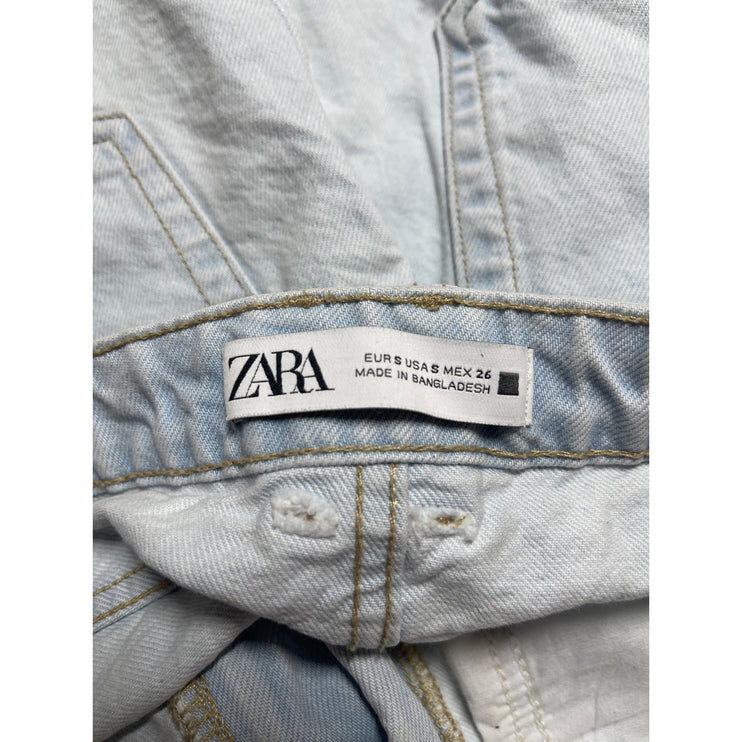 Zara Womens Blue Light Wash Distressed Frayed Raw Hem Mini Denim Jeans Skirt S