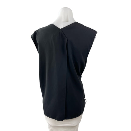Zara Women's Black Short Cap Sleeve V Neck Tie Wrap Pocket Blouse Top Size L