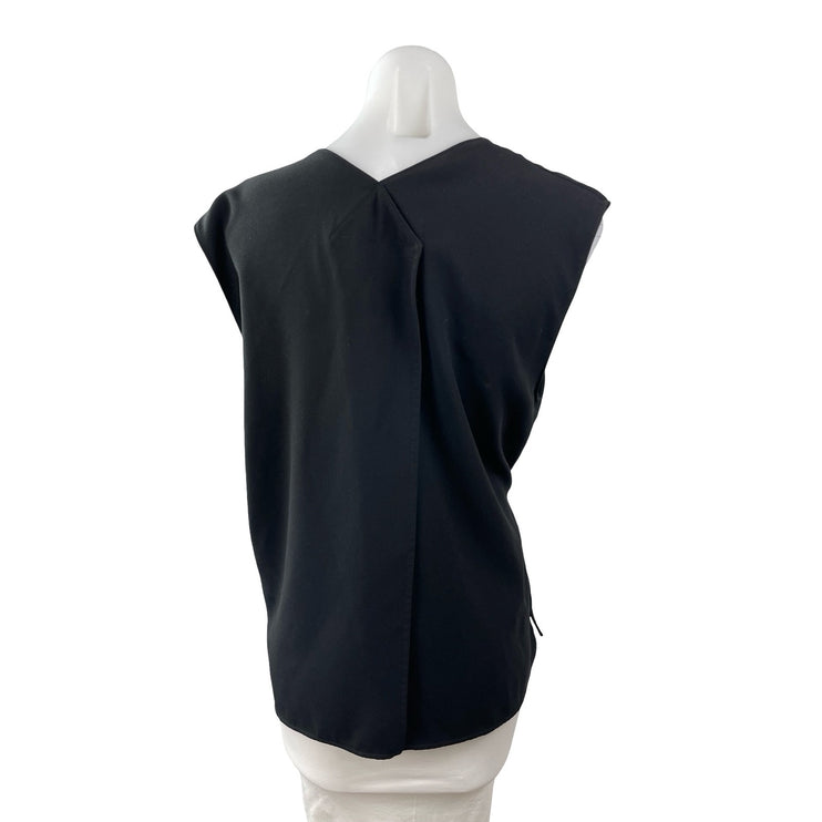 Zara Women's Black Short Cap Sleeve V Neck Tie Wrap Pocket Blouse Top Size L