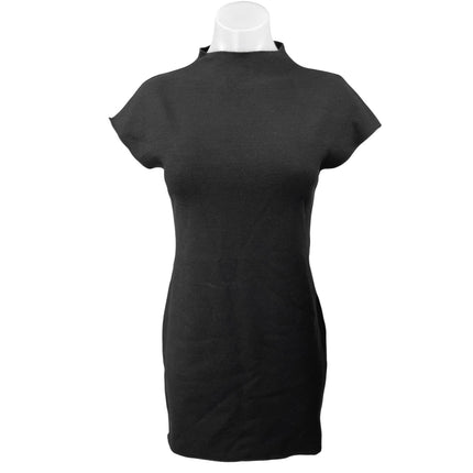 NEW Zara Black Short Sleeve Mock Neck Stretch Mini T Shirt Bodycon Dress Size L