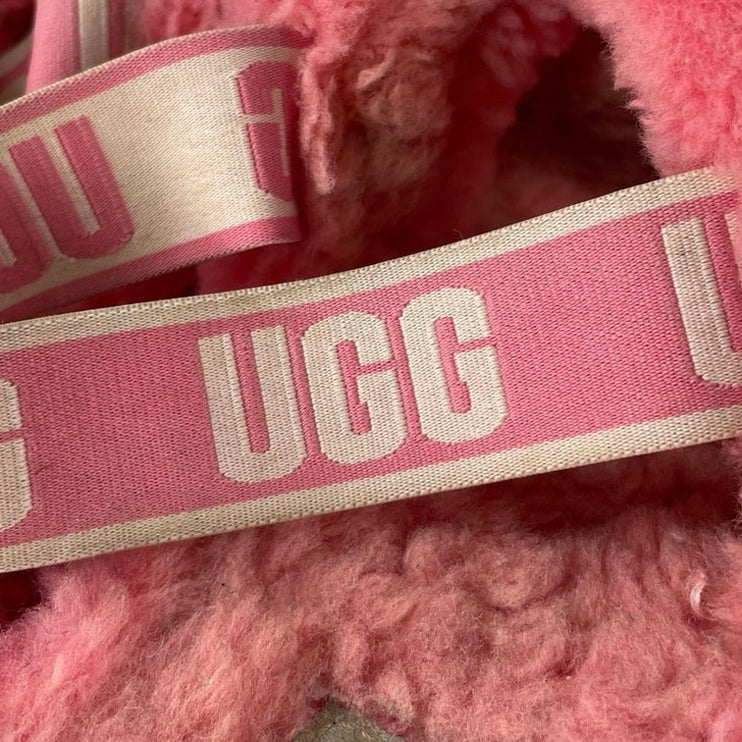 UGG Oh Fluffita Women's Pink Fuzzy Teddy Slingback Lounge Slide Sandals Size 11
