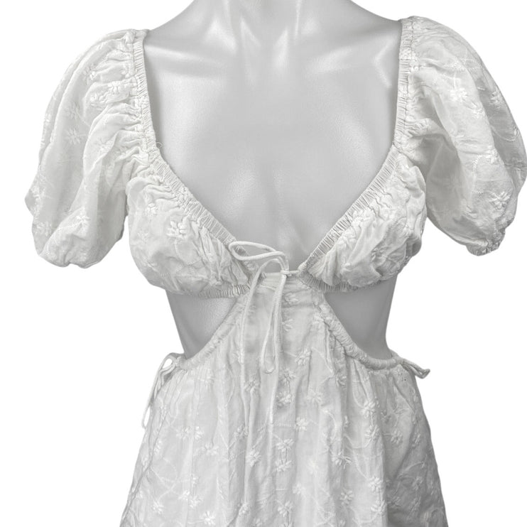 SABO Eilish White Floral Embroidered Cutout Puff Short Sleeve Mini Dress Size XS