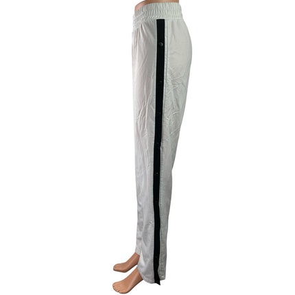 Garage Womens White Elastic Waist Snap Button Straight Leg Lounge Active Pants S