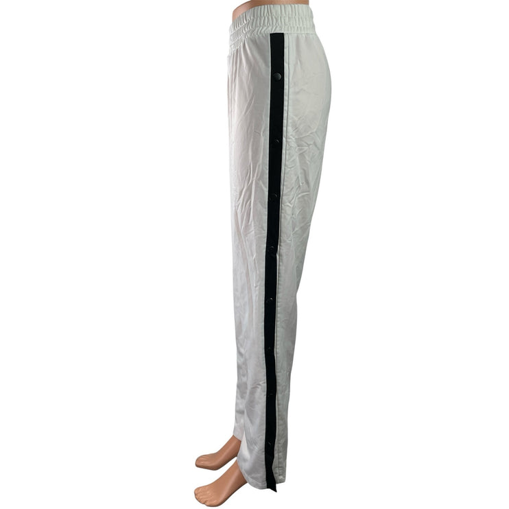 Garage Womens White Elastic Waist Snap Button Straight Leg Lounge Active Pants S