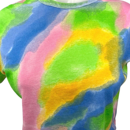 Zara Multicolor Tie Dye Crew Neck Short Sleeve Boxy Cropped Tee T-Shirt Top Sz S