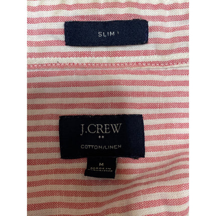 J.Crew Mens Red Striped Linen Slim Fit Short Sleeve Pocket Button Up Shirt Top M