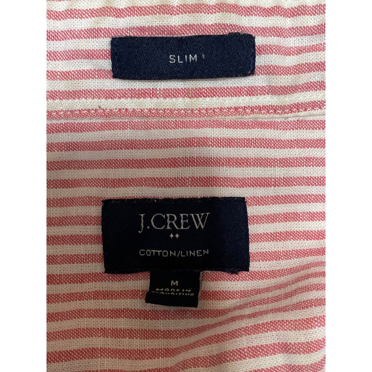 J.Crew Mens Red Striped Linen Slim Fit Short Sleeve Pocket Button Up Shirt Top M