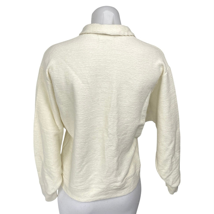 Madewell Women's Cream Ribbed Knit Polo Collar Long Sleeve Sweater Top Size XS
