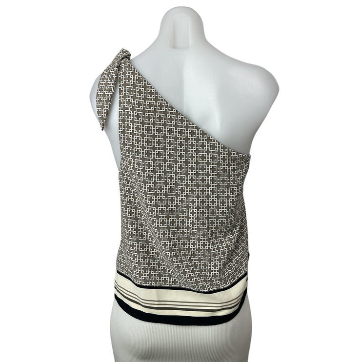 Abercrombie & Fitch Beige Geometric Sleeveless One Shoulder Scarf Tank Top Sz L