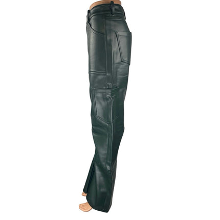 Lioness Green Faux Leather High Waist Wide Baggy Carrot Barrel Cargo Pants XXS