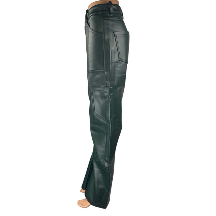 Lioness Green Faux Leather High Waist Wide Baggy Carrot Barrel Cargo Pants XXS