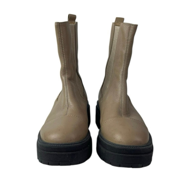 Sam Edelman Wellington Beige Tan Round Toe Slip On Mid Calf Chelsea Boots Sz 7.5