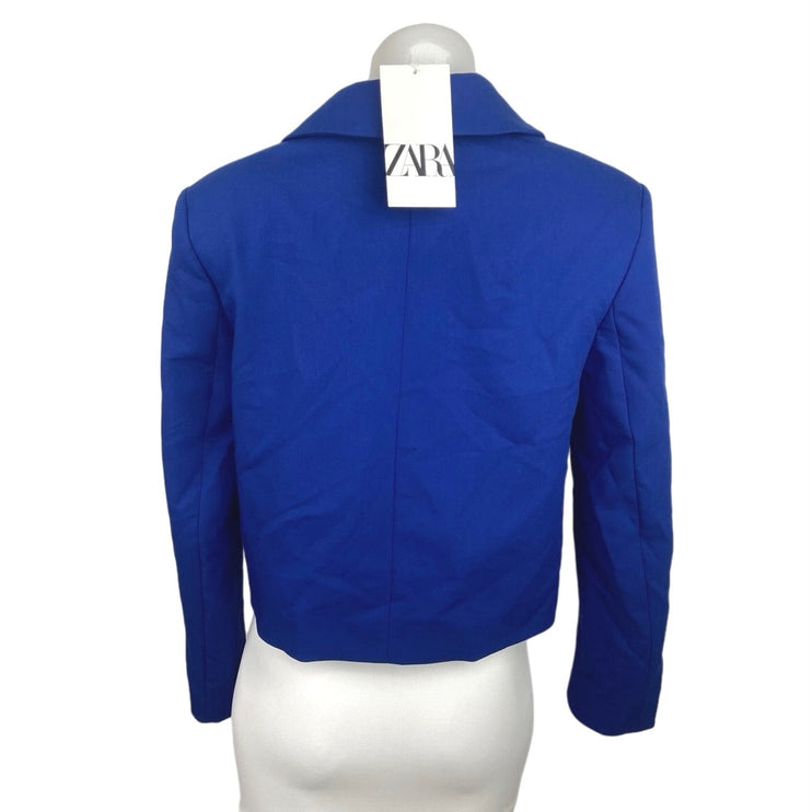 Zara NWT Cobalt Blue Collared Button Up Long Sleeve Cropped Blazer Jacket Size S