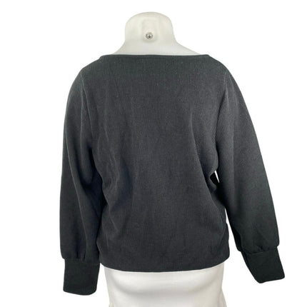 Madewell Womens Black Ribbed Square Neck Long Puff Sleeve Sweater Blouse Top XXL