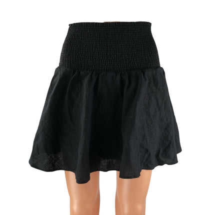 J.Crew Black Linen High Waisted Y2k Smocked A Line Pleated Mini Skirt Size XS