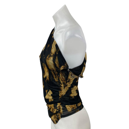 Miaou Women's Black Beige Printed One Shoulder Sleeveless Blouse Top Size M