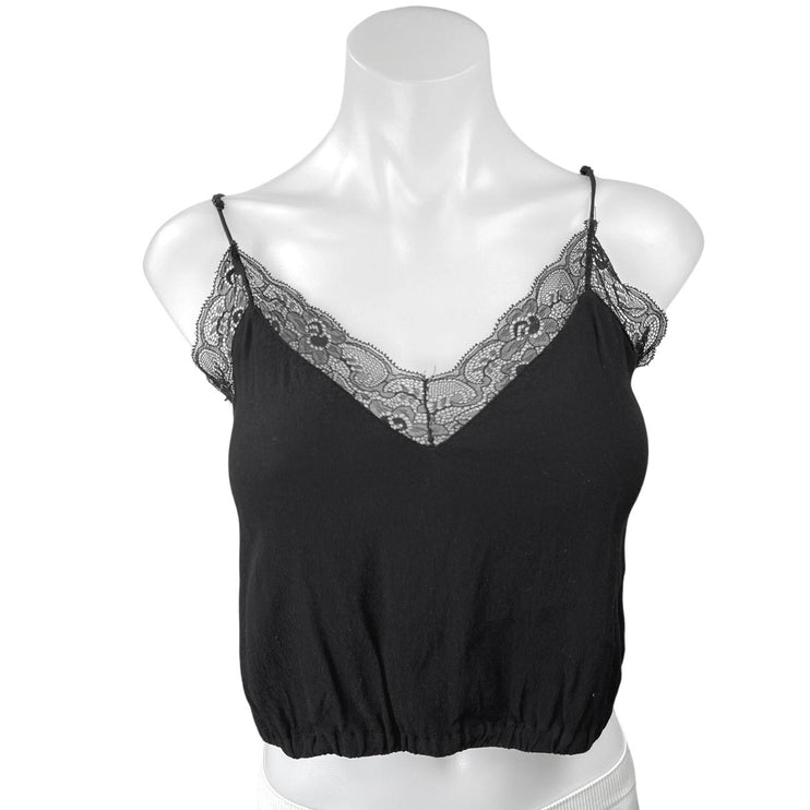 Aritzia Wilfred Free Black Floral Lace Trim Sleeveless Cami Crop Tank Top Size S