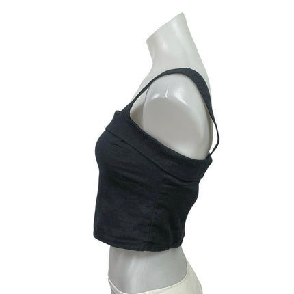 Abercrombie & Fitch Women's Black Linen Sleeveless Square Neck Crop Tank Top S