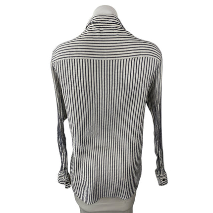 The Kooples Black White Striped Collared Tie Neck Long Sleeve Shirt Blouse Top 3
