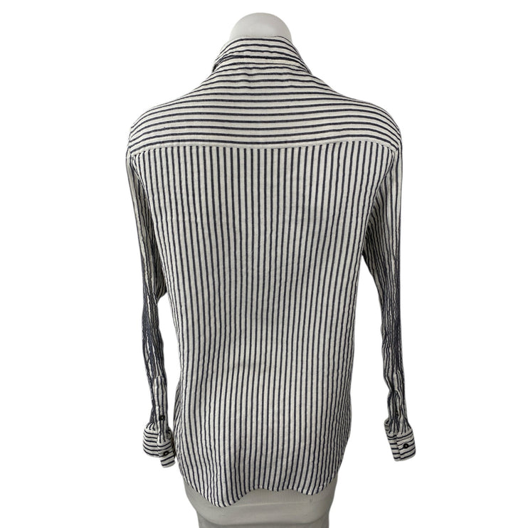 The Kooples Black White Striped Collared Tie Neck Long Sleeve Shirt Blouse Top 3